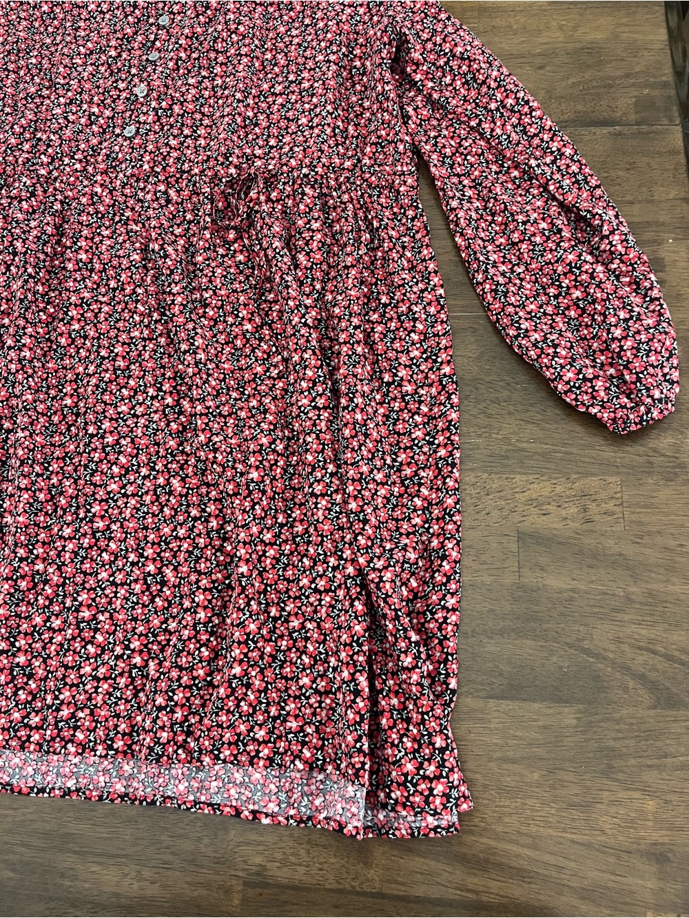 LOFT Black and Pink Floral Dress With Adjustable Ties and Buttons Flowy Large - Picture 5 of 9